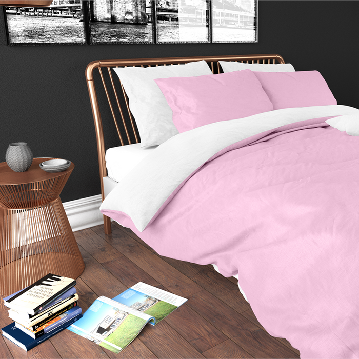 Zensation Twin Face Pink|White - Dekbedovertrek: 200 x 220