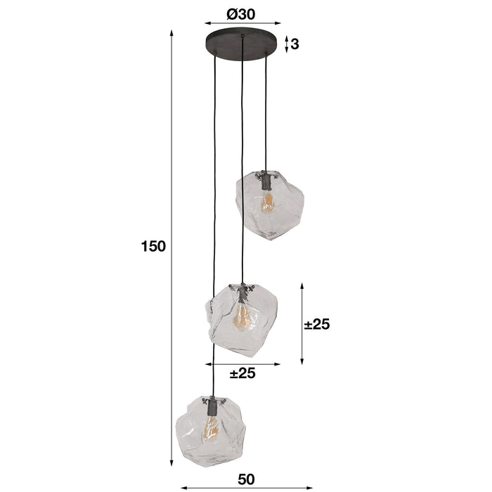 D - Hoyz - Hanglamp Rock Clear - 3 Lampen - Getrapt - Industrieel