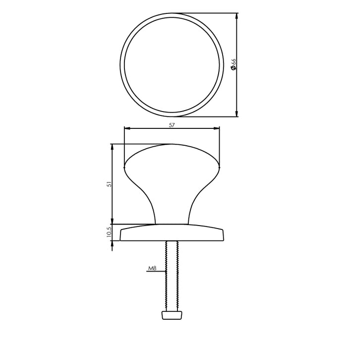 Intersteel Voordeurknop Paddenstoel messing ongelakt