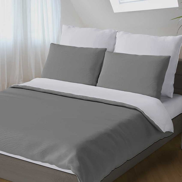 Flanellen Dekbedovertrek Comtesse Antraciet Zilver-140x200|220