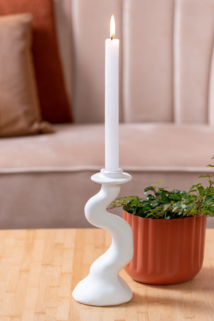 present time - Candleholder Organic Swirl medium polyresin white
