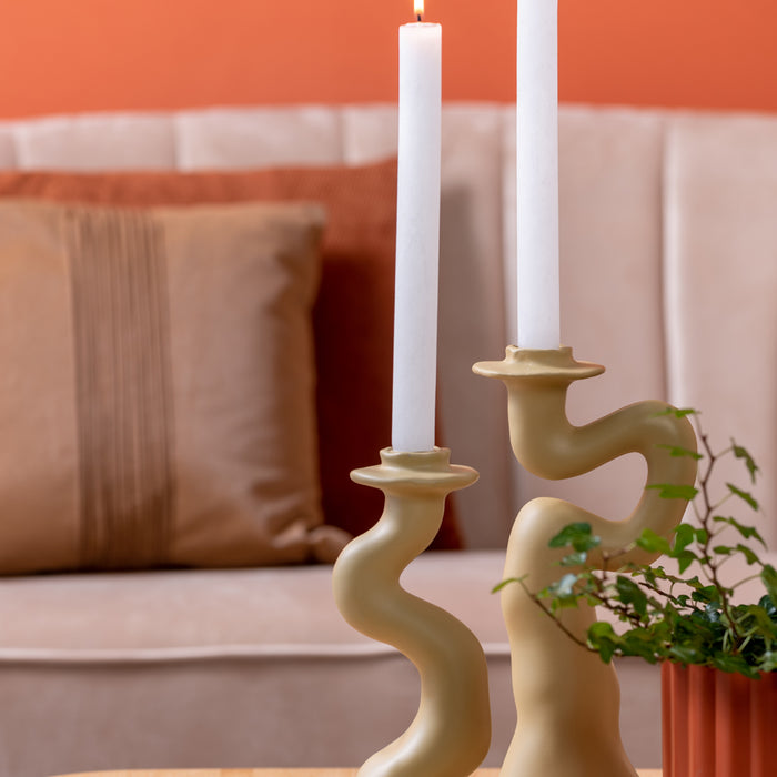 present time - Candleholder Organic Swirl large polyresin latte brown