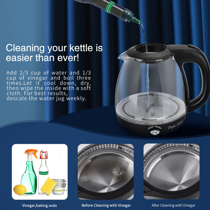 Taylor Swoden Abel Glazen waterkoker met LED en theefilter 1L Zwart