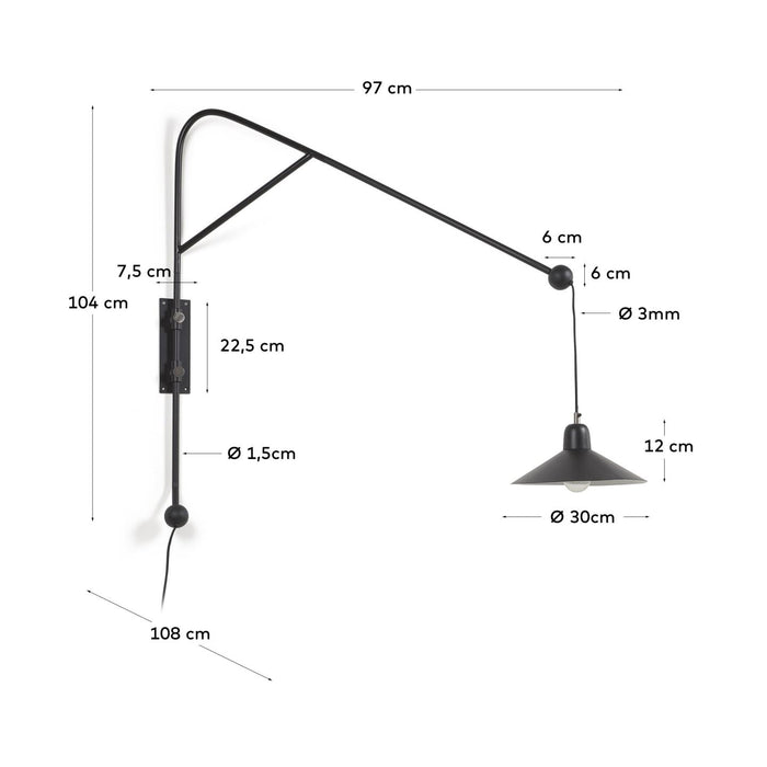 Kave Home - Metalen wandlamp Eleazar met zwarte afwerking