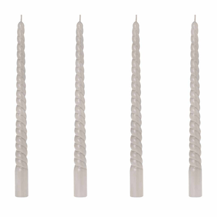 RIVERDALE - Dinerkaarsen - lichtgrijs Gedraaide kaarsen set van 4