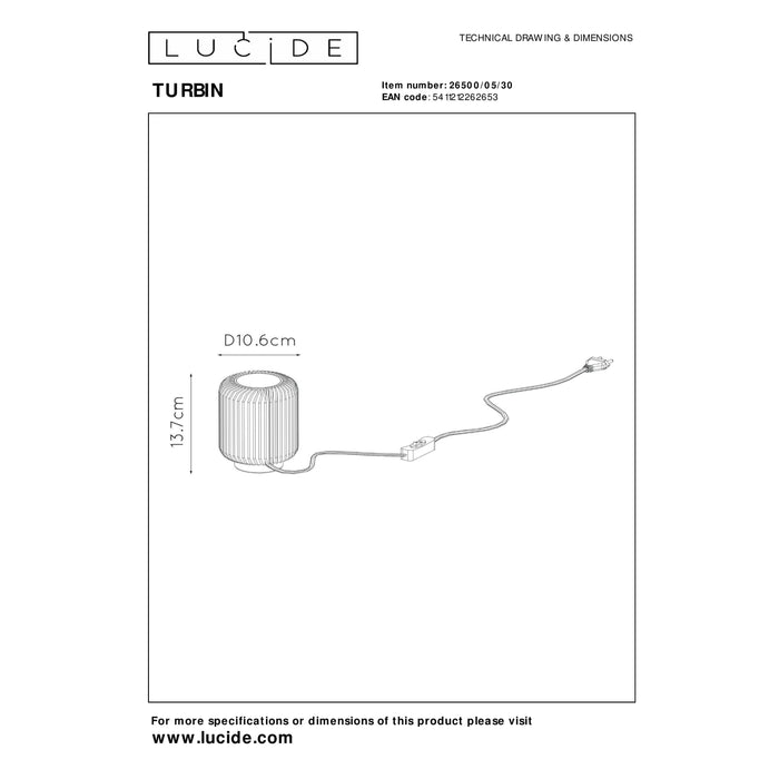 Lucide TURBIN Tafellamp - Zwart