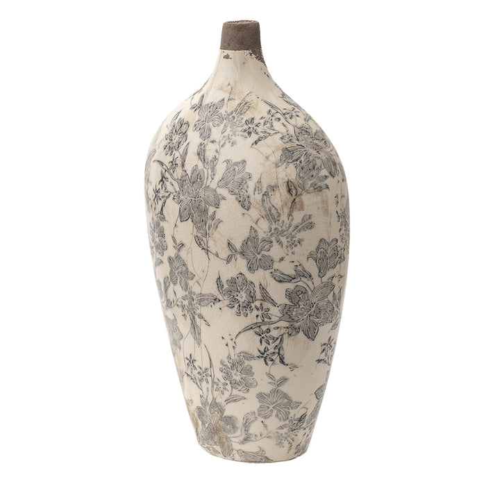 Clayre & Eef Vaas 19x10x33 cm Grijs Beige Keramiek Bloemen Decoratie