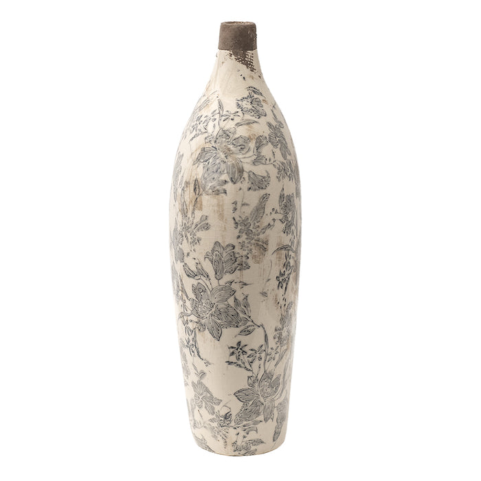 Clayre & Eef Vaas 19x10x33 cm Grijs Beige Keramiek Bloemen Decoratie