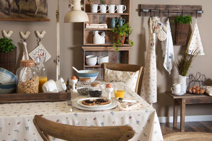 Clayre & Eef Tafelkleed Ø 170 cm Beige Blauw Katoen Rond Kip en Haan