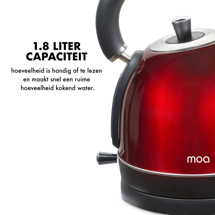 MOA Waterkoker Retro Rood 1.8 liter - Elektrisch - RVS - EK3TR
