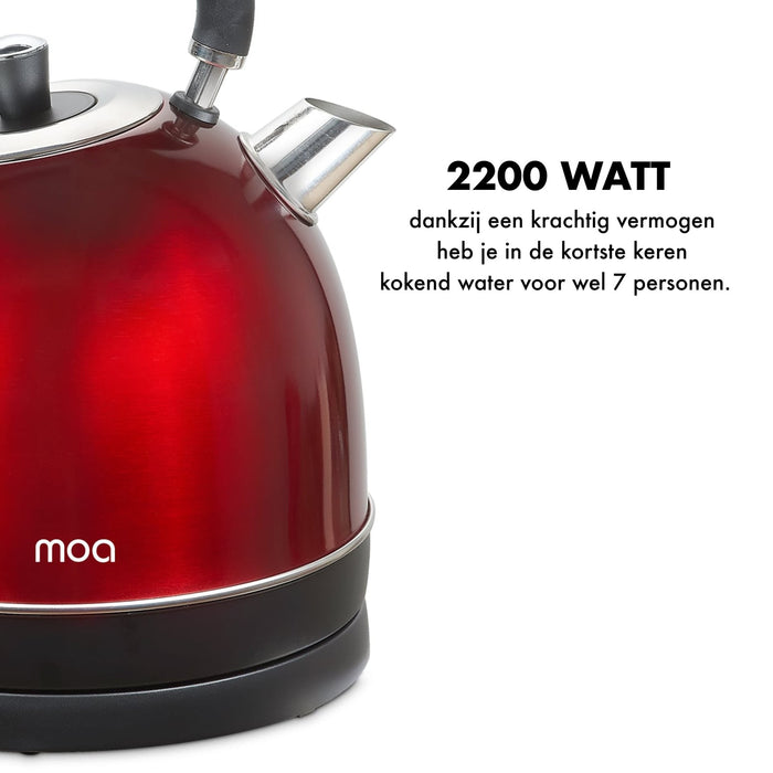 MOA Waterkoker Retro Rood 1.8 liter - Elektrisch - RVS - EK3TR