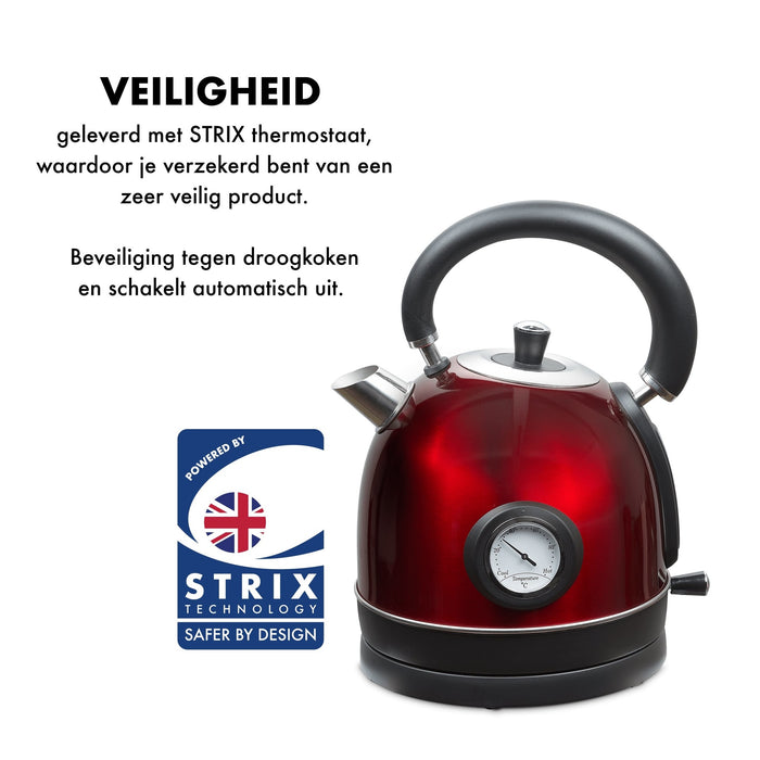MOA Waterkoker Retro Rood 1.8 liter - Elektrisch - RVS - EK3TR