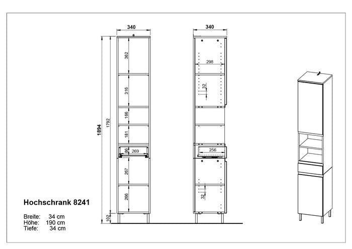 Germania Salinas Badkamerkast Hoog Hoogglans Wit