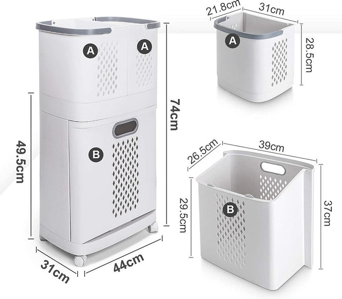 Sens Design Wassorteerder 3 vakken op wieltjes - 60L