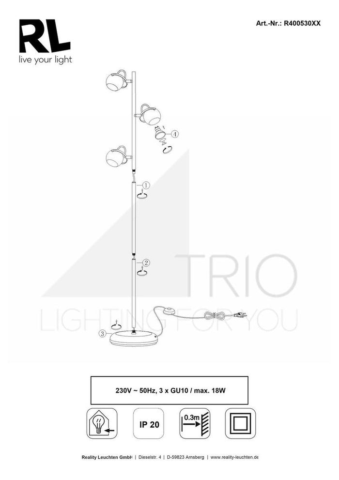 Trio BASTIA - Vloerlamp - Zwart