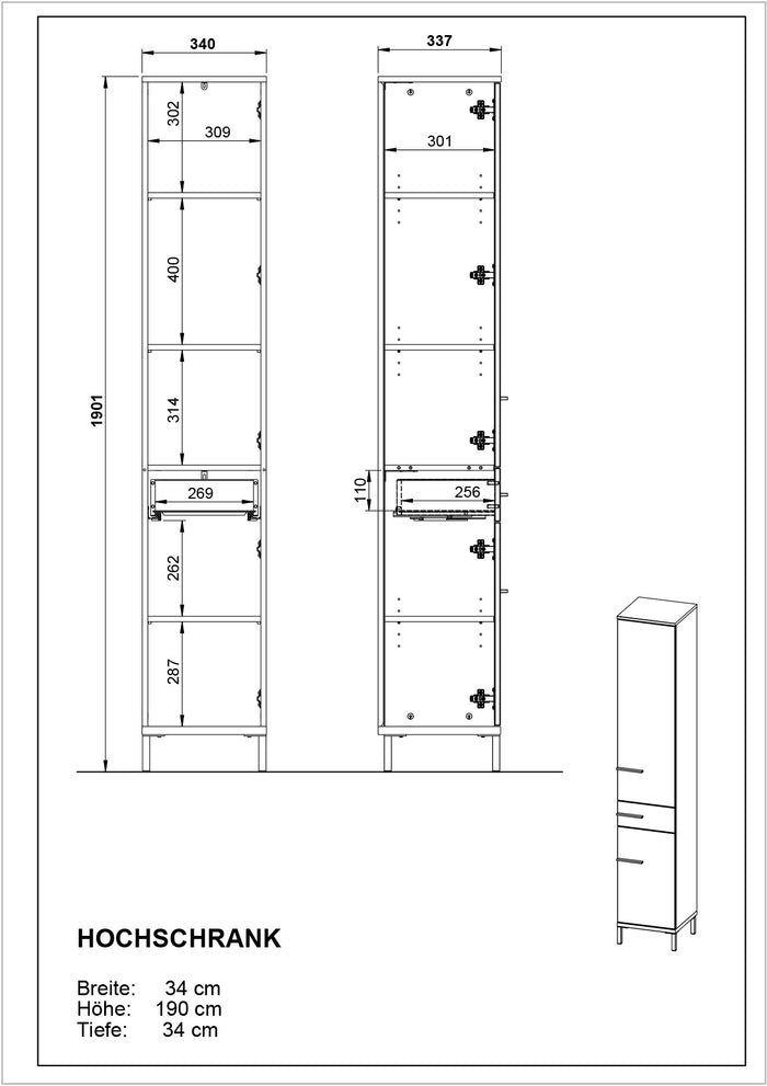 Germania Yonkers Badkamerkast Hoog Grafiet | Eiken