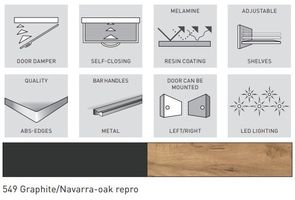 Germania Yonkers Badkamerkast Hoog Grafiet | Eiken