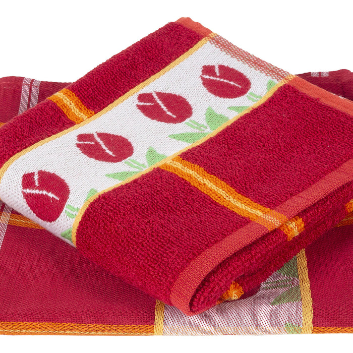 Twentse Damast Keukendoekenset - 6 stuks - Tulp Rood