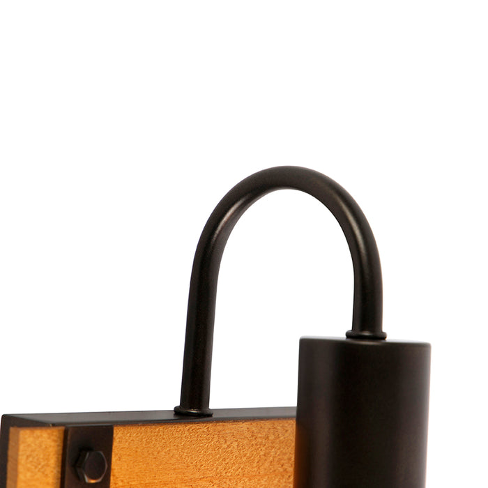 QAZQA Industriële wandlamp zwart met hout - Paleta Mai