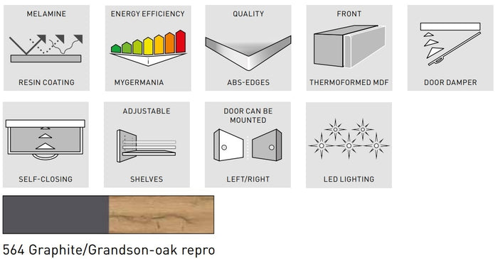 Germania Salinas Wastafelonderkast Grafiet | Eiken 80 cm