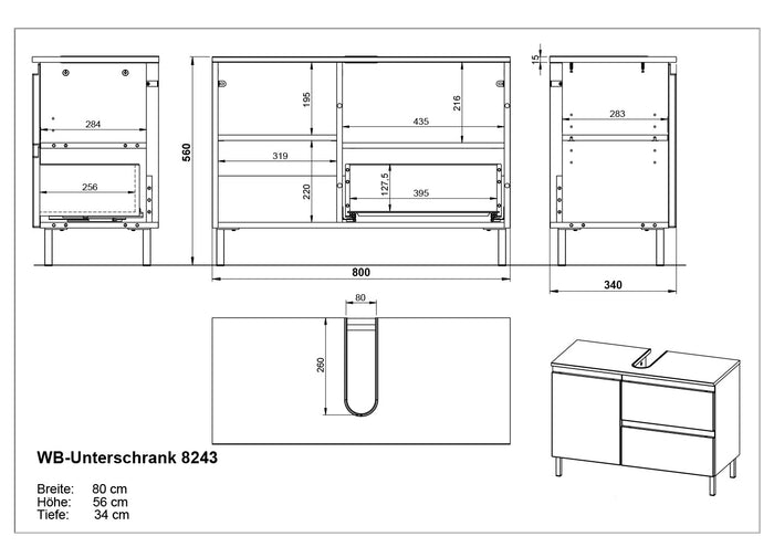 Germania Salinas Wastafelonderkast Grafiet | Eiken 80 cm