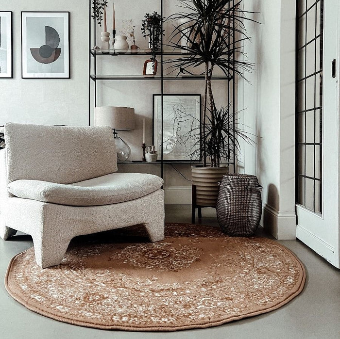 Interieur05 Rond Vintage Vloerkleed Keshan cognac|bruin - 190 cm