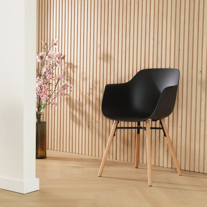 Nolon Nena-Puk Eetkamerstoel Zwart - met Armleuning - Houten Poten