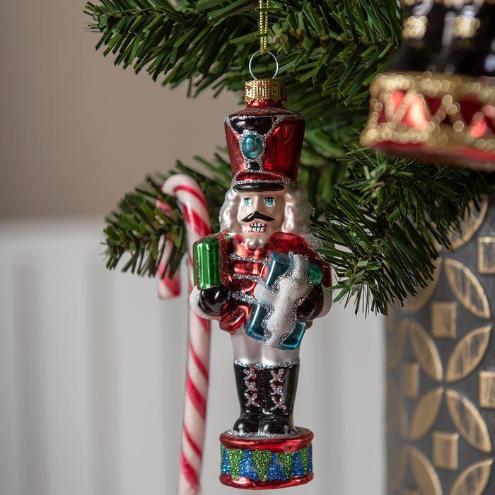 Clayre & Eef Kersthanger Notenkraker 15 cm Rood Groen Glas Kerstbal