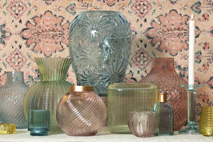 Clayre & Eef Vaas Ø 20*25 cm Groen Glas Rond Glazen Vaas Bloempot