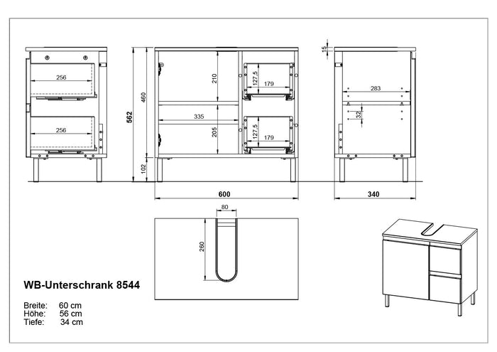Germania Salinas Wastafelonderkast Grafiet | Eiken 60 cm