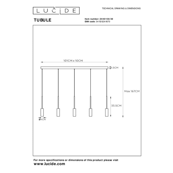 Lucide TUBULE Hanglamp - Zwart