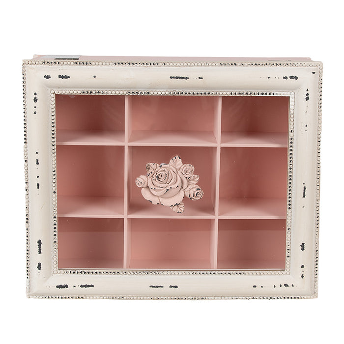 Clayre & Eef Theedoos 9 Vakken 32x26x9 cm Roze MDF Bloemen