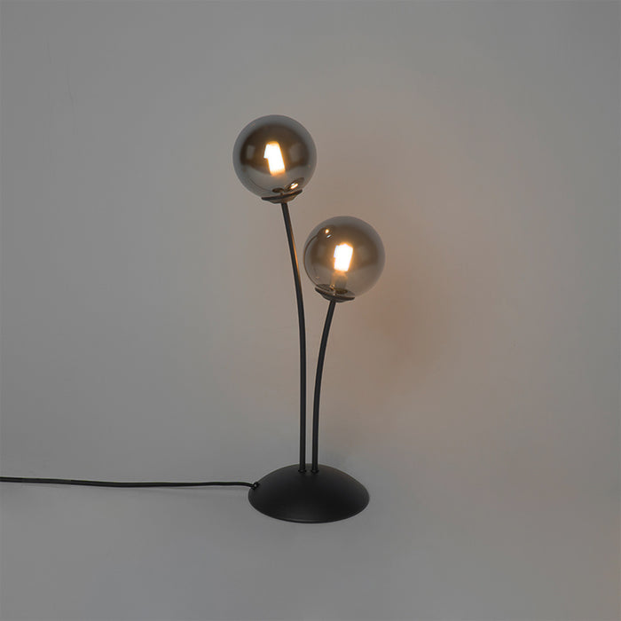 QAZQA Moderne tafellamp zwart 2-lichts met smoke glas - Athens