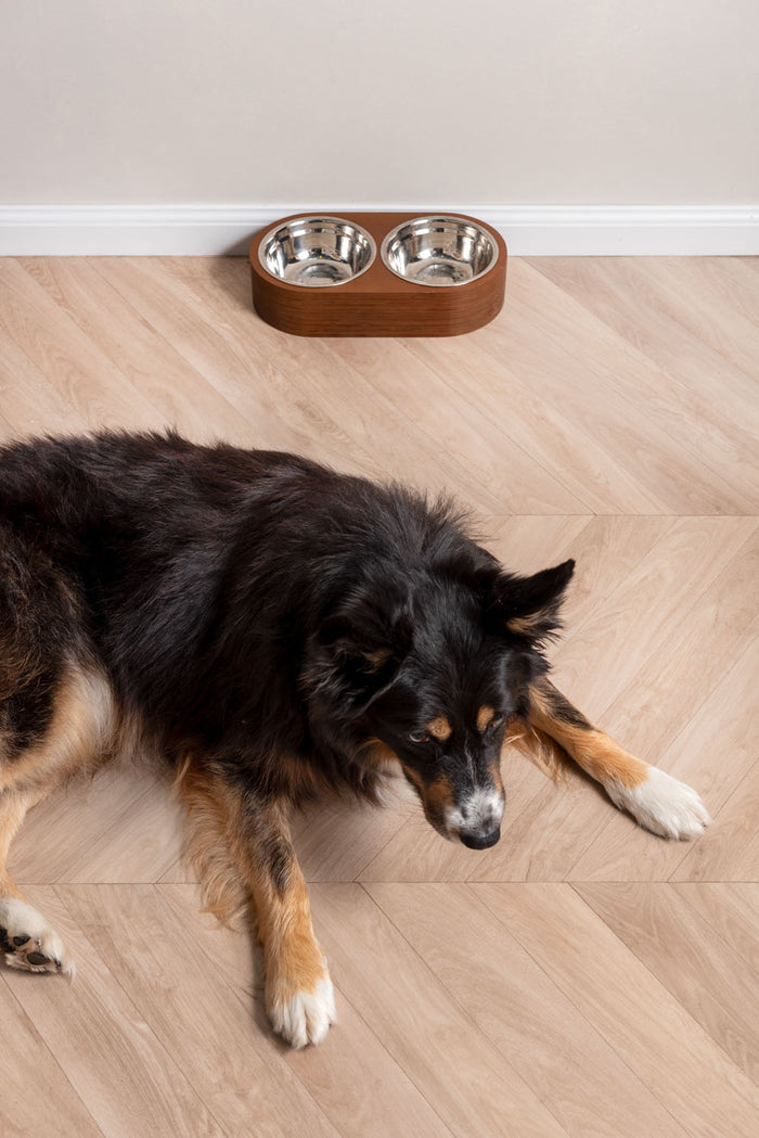 pt, - Voerbakjes Set Dinner Time - Large - Donker Hout - 18x7,8cm