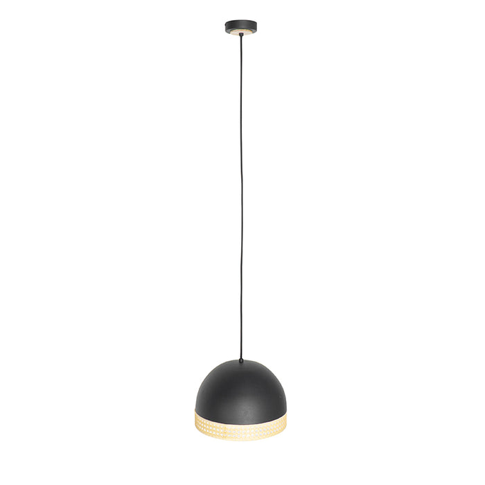 QAZQA Oosterse hanglamp zwart met rotan 30 cm - Magna Rotan