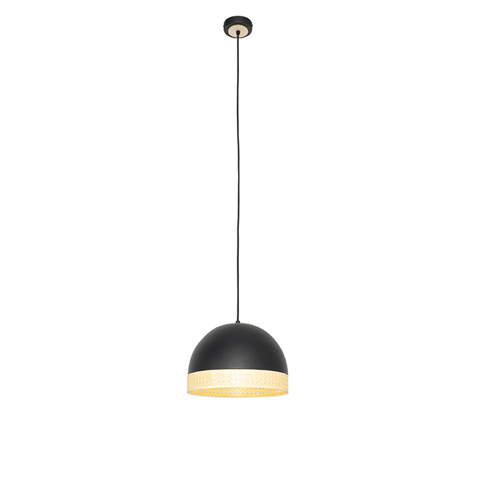 QAZQA Oosterse hanglamp zwart met rotan 30 cm - Magna Rotan