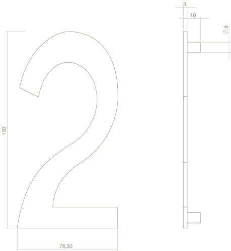 Intersteel Huisnummer 2 rvs mat zwart