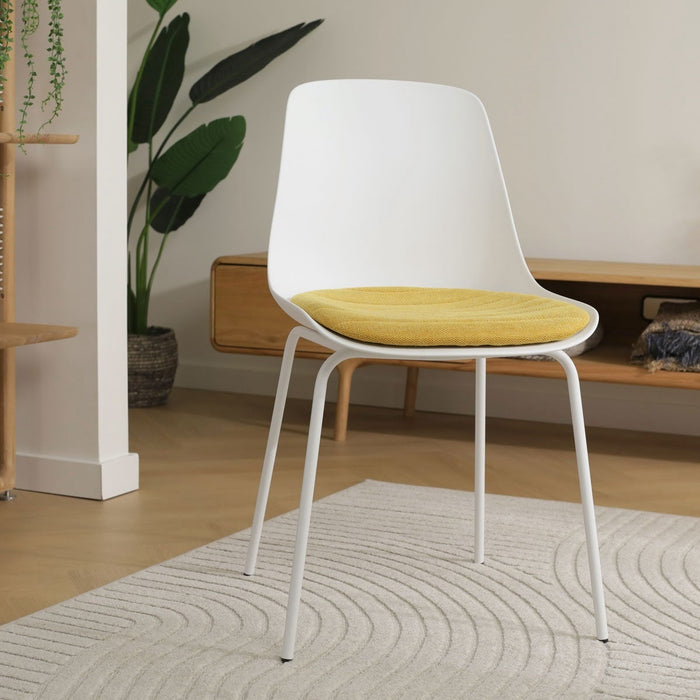 Nolon Nora-Liv Eetkamerstoel Wit - Okergeel Kussen - Witte Poten