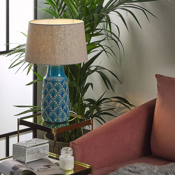 Beliani - THAYA - Tafellamp - Zeeblauw - Keramiek