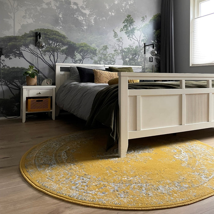 Interieur05 Rond Vintage Vloerkleed Keshan Geel - 190 cm