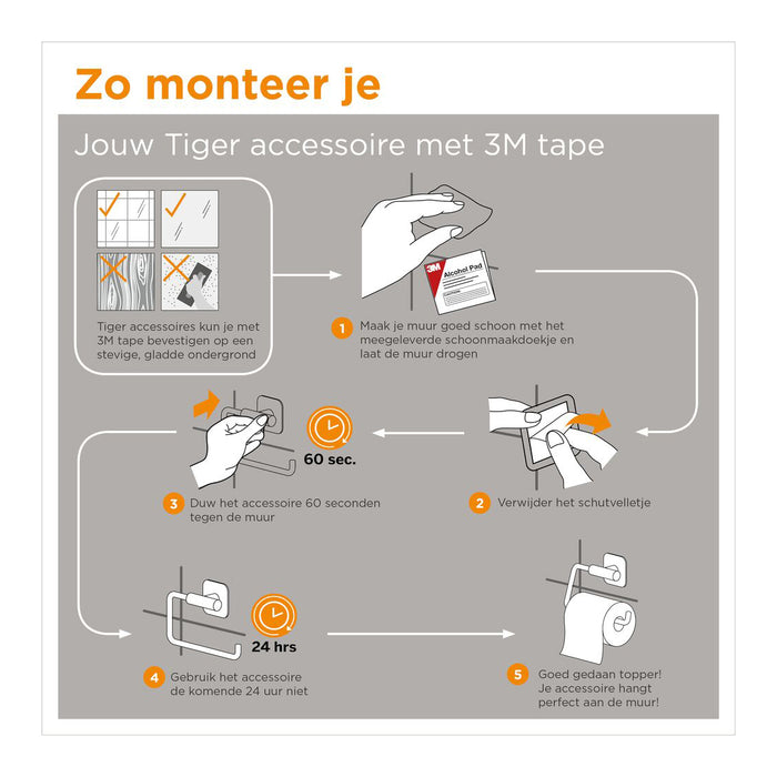 Tiger Colar Toiletrolhouder met Planchet - Zwart