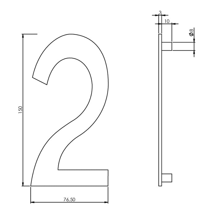 Intersteel Huisnummer 2 150mm rvs geborsteld