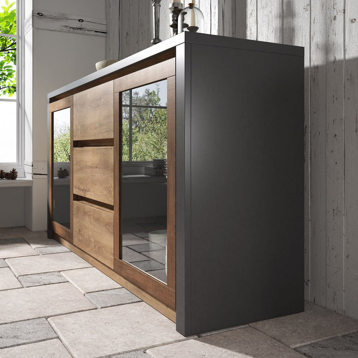 Meubella - Dressoir Monaco - Eiken - Grijs - 140 cm - Met glas