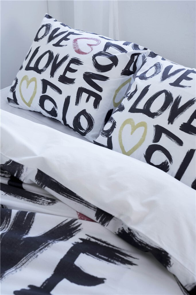 Dindi Home - Dekbedovertrek Coloured Love - 200x220 - Wit