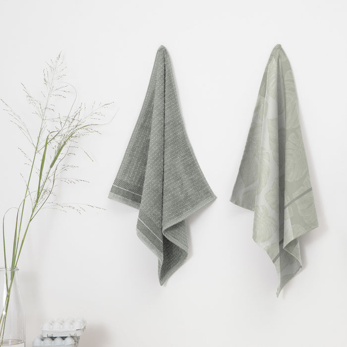 DDDDD 2x theedoek + 2x keukendoek Monstera - Cream