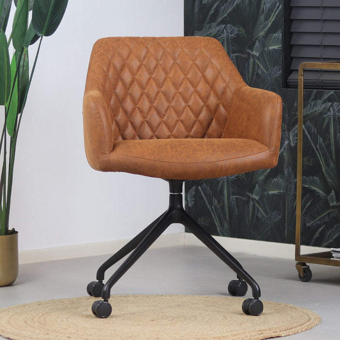 Bronx71 Eetkamerstoel met wieltjes Levi cognac eco-leer -