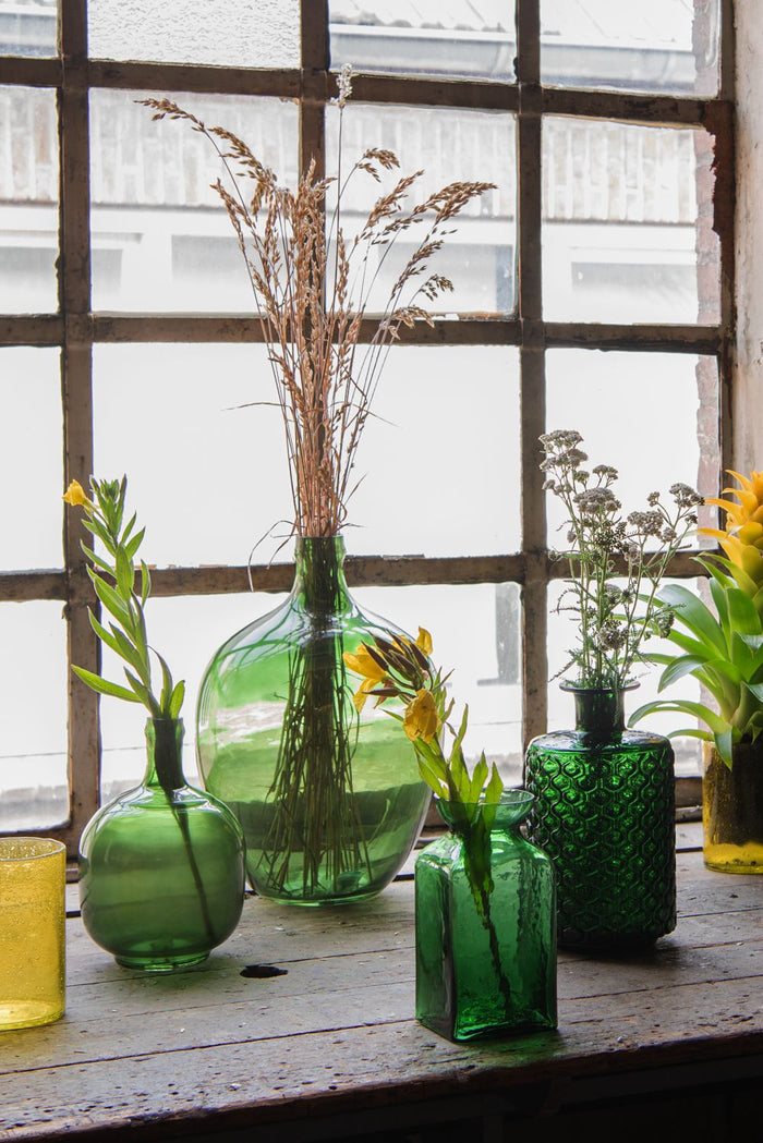 Clayre & Eef Vaas Ø 10*19 cm Groen Glas Rond Glazen Vaas Bloempot