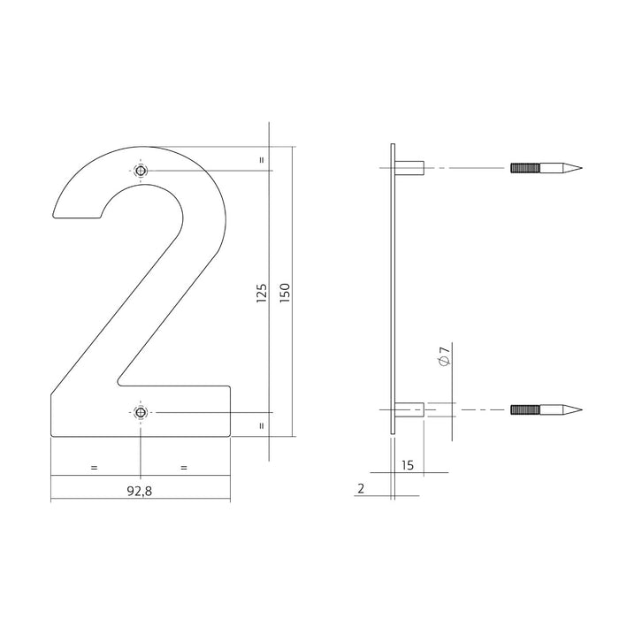Intersteel Huisnummer 2 150x2mm rvs geborsteld