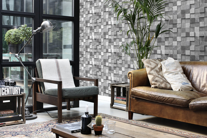 ESTAhome behang 3D-houtmotief grijs - 53 cm x 10,05 m - 138527