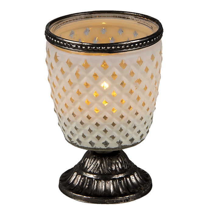 Clayre & Eef Theelichthouder Ø 9x13 cm Wit Glas Metaal Rond